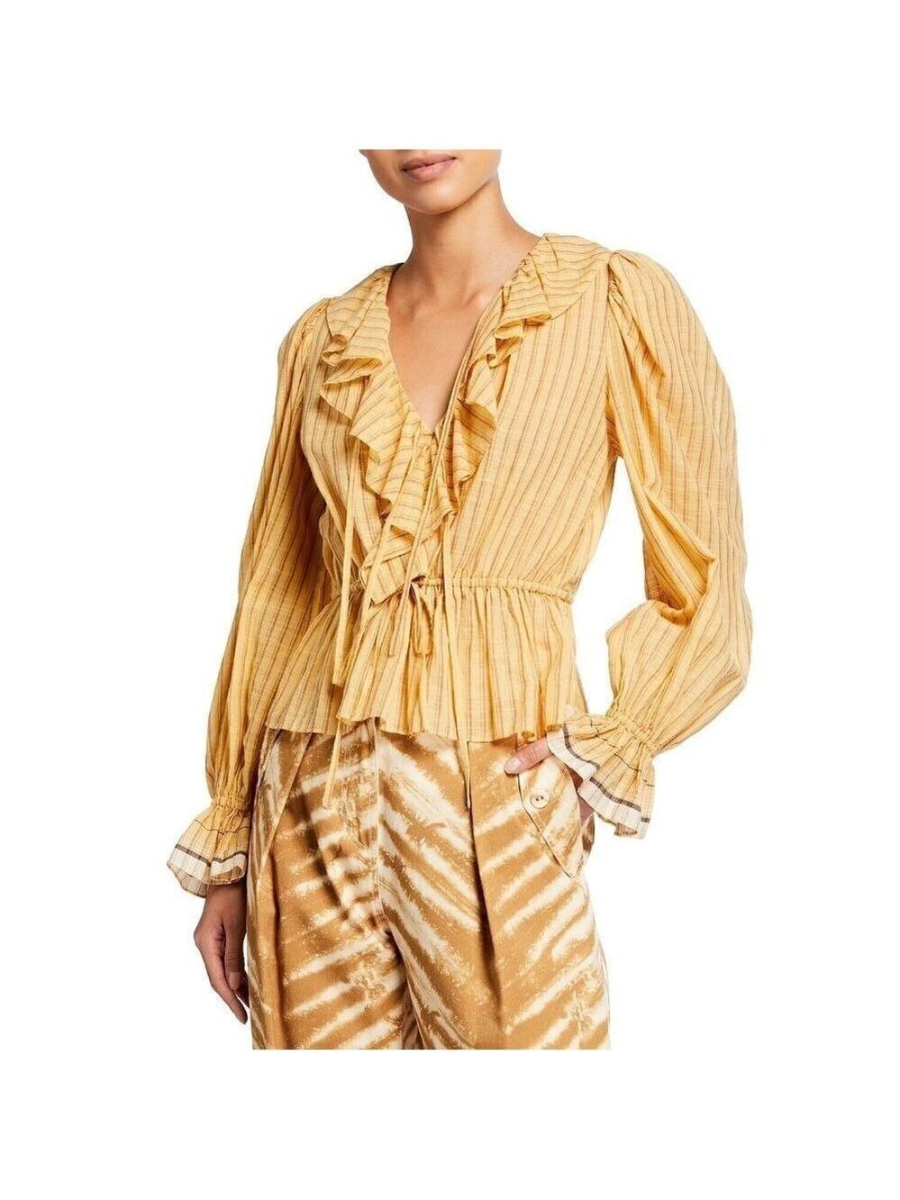 Ulla Johnson Bnwot Blouse "Kalila" V-Neck Stripe Sz 0 Striped Ruffles